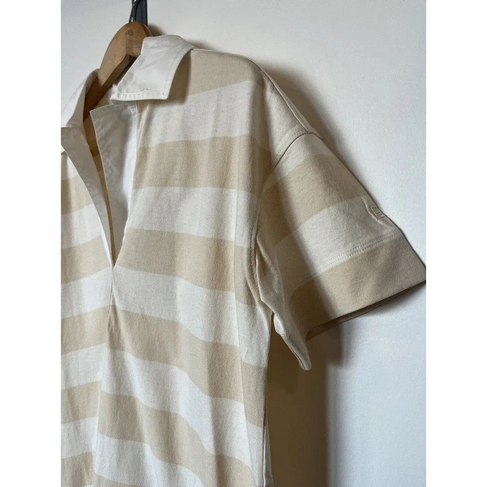 NWT Everlane Tan White Stripe Organic Cotton Polo Dress Size XS